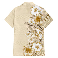 Pasifika Sataoa Pattern Plumeria Vintage Family Matching Off Shoulder Short Dress and Hawaiian Shirt Beige Tan LT9 - Polynesian Pride