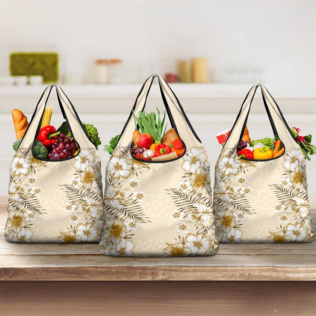 Pasifika Sataoa Pattern Plumeria Vintage Grocery Bag Beige Tan