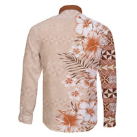 Pasifika Sataoa Pattern Plumeria Vintage Family Matching Off Shoulder Long Sleeve Dress and Hawaiian Shirt Brown Beige Tan LT9 - Polynesian Pride