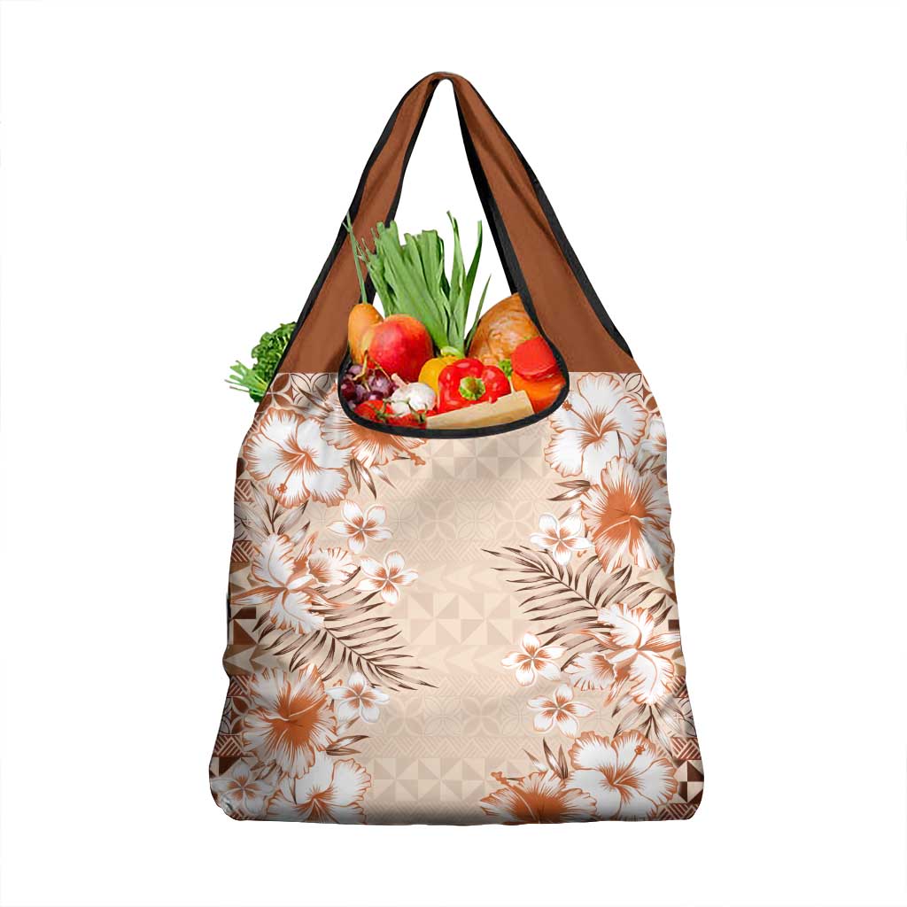 Pasifika Sataoa Pattern Plumeria Vintage Grocery Bag Brown Beige Tan LT9 1-pack One Size Brown - Polynesian Pride