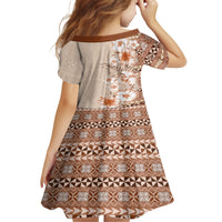 Pasifika Sataoa Pattern Plumeria Vintage Kid Short Sleeve Dress Brown Beige Tan LT9 - Polynesian Pride