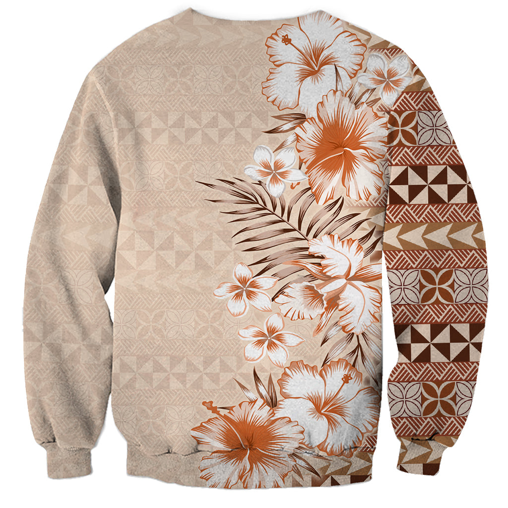 Pasifika Sataoa Pattern Plumeria Vintage Sweatshirt Brown Beige Tan LT9 - Polynesian Pride