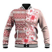 Pasifika Sataoa Pattern Plumeria Vintage Baseball Jacket Cherry LT9 Unisex Cherry - Polynesian Pride