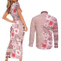 Pasifika Sataoa Pattern Plumeria Vintage Couples Matching Short Sleeve Bodycon Dress and Long Sleeve Button Shirt Cherry LT9 - Polynesian Pride