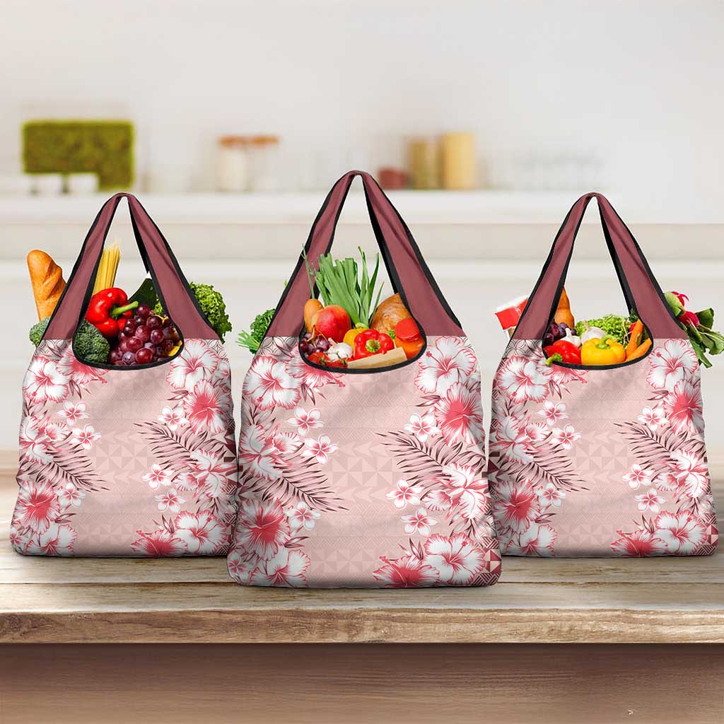 Pasifika Sataoa Pattern Plumeria Vintage Grocery Bag Cherry