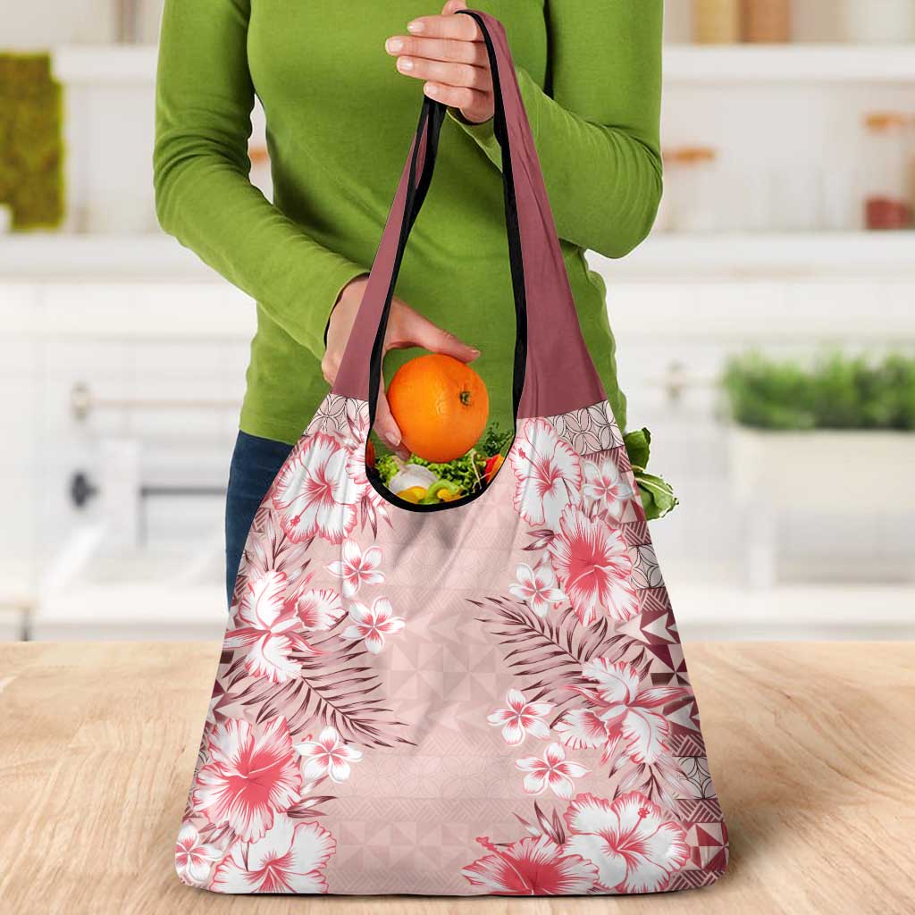 Pasifika Sataoa Pattern Plumeria Vintage Grocery Bag Cherry