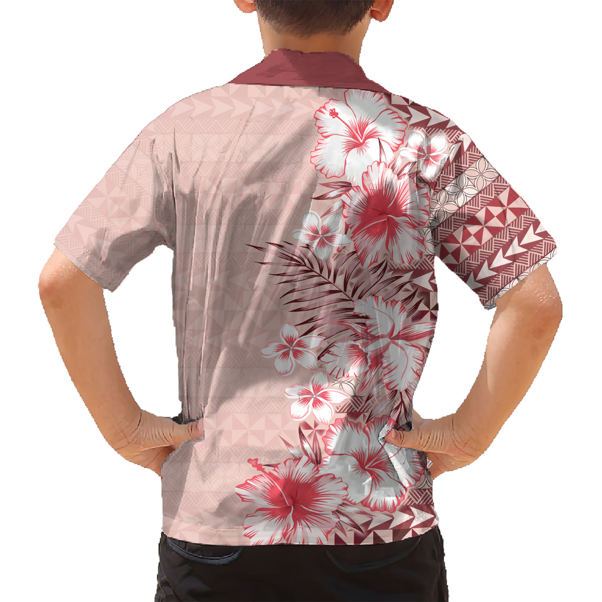 Pasifika Sataoa Pattern Plumeria Vintage Kid Hawaiian Shirt Cherry LT9 - Polynesian Pride
