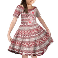 Pasifika Sataoa Pattern Plumeria Vintage Kid Short Sleeve Dress Cherry LT9 KID Cherry - Polynesian Pride