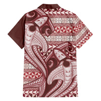 Vintage Hammerhead Shark Valentine Day Family Matching Off Shoulder Maxi Dress and Hawaiian Shirt Pasifika Sataoa Pattern - Cherry LT9 - Polynesian Pride
