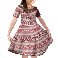 Vintage Hammerhead Shark Valentine Day Family Matching Short Sleeve Bodycon Dress and Hawaiian Shirt Pasifika Sataoa Pattern - Cherry LT9 Daughter's Dress Cherry - Polynesian Pride