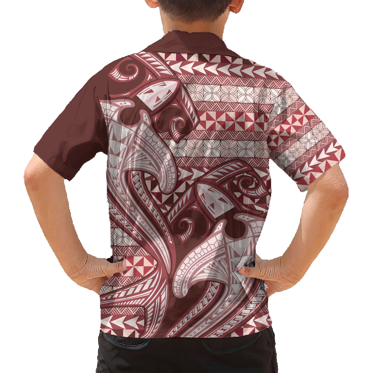 Vintage Hammerhead Shark Valentine Day Kid Hawaiian Shirt Pasifika Sataoa Pattern - Cherry LT9 - Polynesian Pride