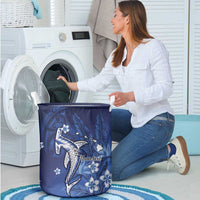 Personalized Hawaiian Maori Hammerhead Shark Laundry Basket Polu Plumeria - Polynesian Pride