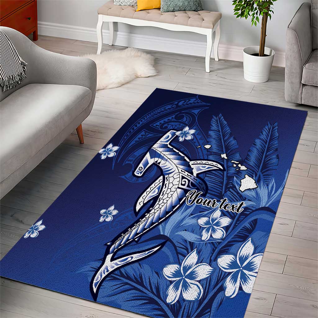 Personalized Hawaiian Maori Hammerhead Shark Area Rug Polu Plumeria - Polynesian Pride