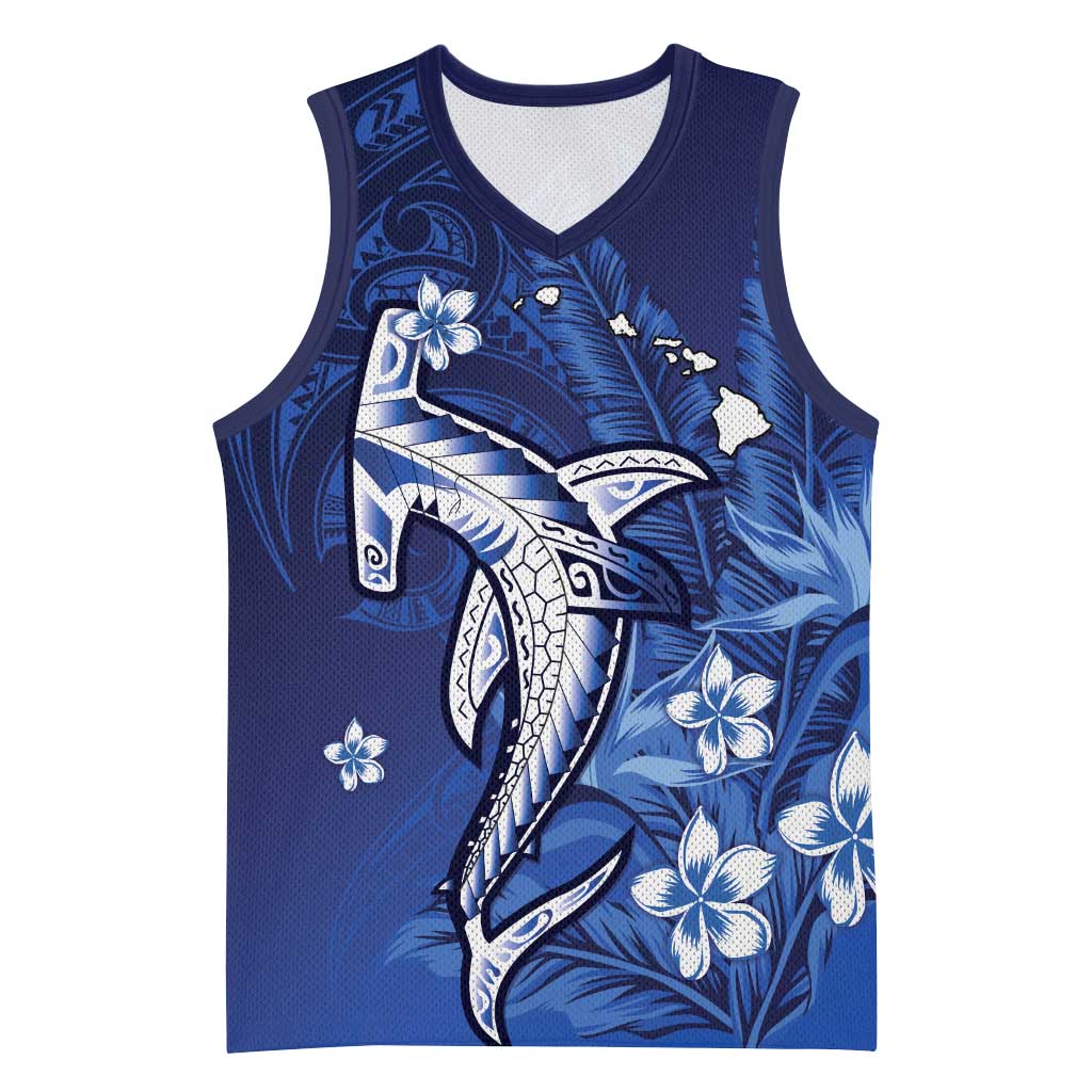 Personalized Hawaiian Maori Hammerhead Shark Basketball Jersey Polu Plumeria LT9 Unisex Blue - Polynesian Pride
