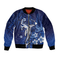 Personalized Hawaiian Maori Hammerhead Shark Bomber Jacket Polu Plumeria - Polynesian Pride