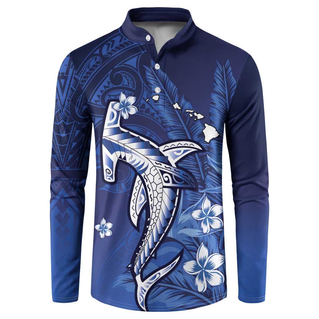 Personalized Hawaiian Maori Hammerhead Shark Button Sweatshirt Polu Plumeria - Polynesian Pride