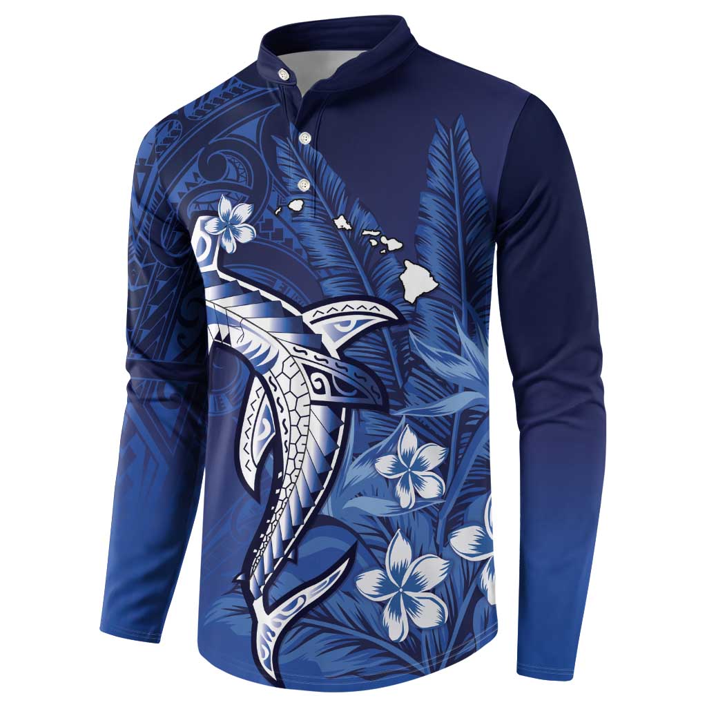 Personalized Hawaiian Maori Hammerhead Shark Button Sweatshirt Polu Plumeria - Polynesian Pride