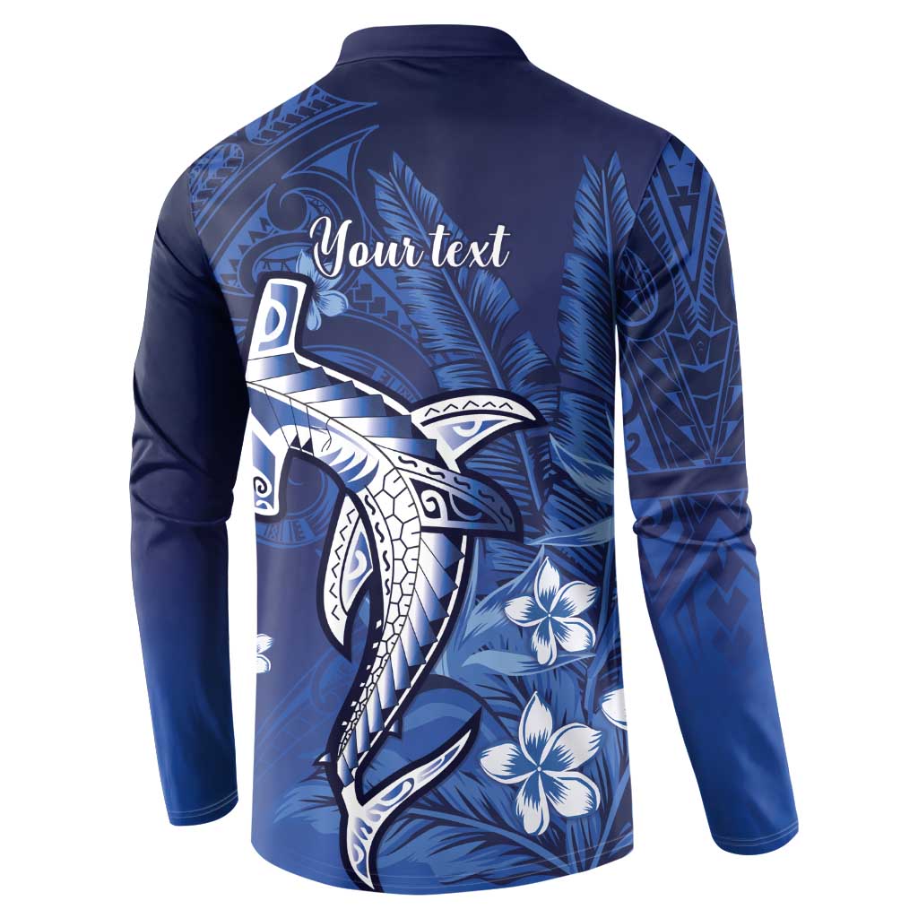 Personalized Hawaiian Maori Hammerhead Shark Button Sweatshirt Polu Plumeria - Polynesian Pride
