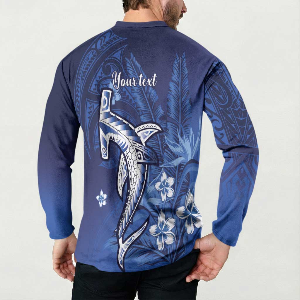 Personalized Hawaiian Maori Hammerhead Shark Button Sweatshirt Polu Plumeria - Polynesian Pride