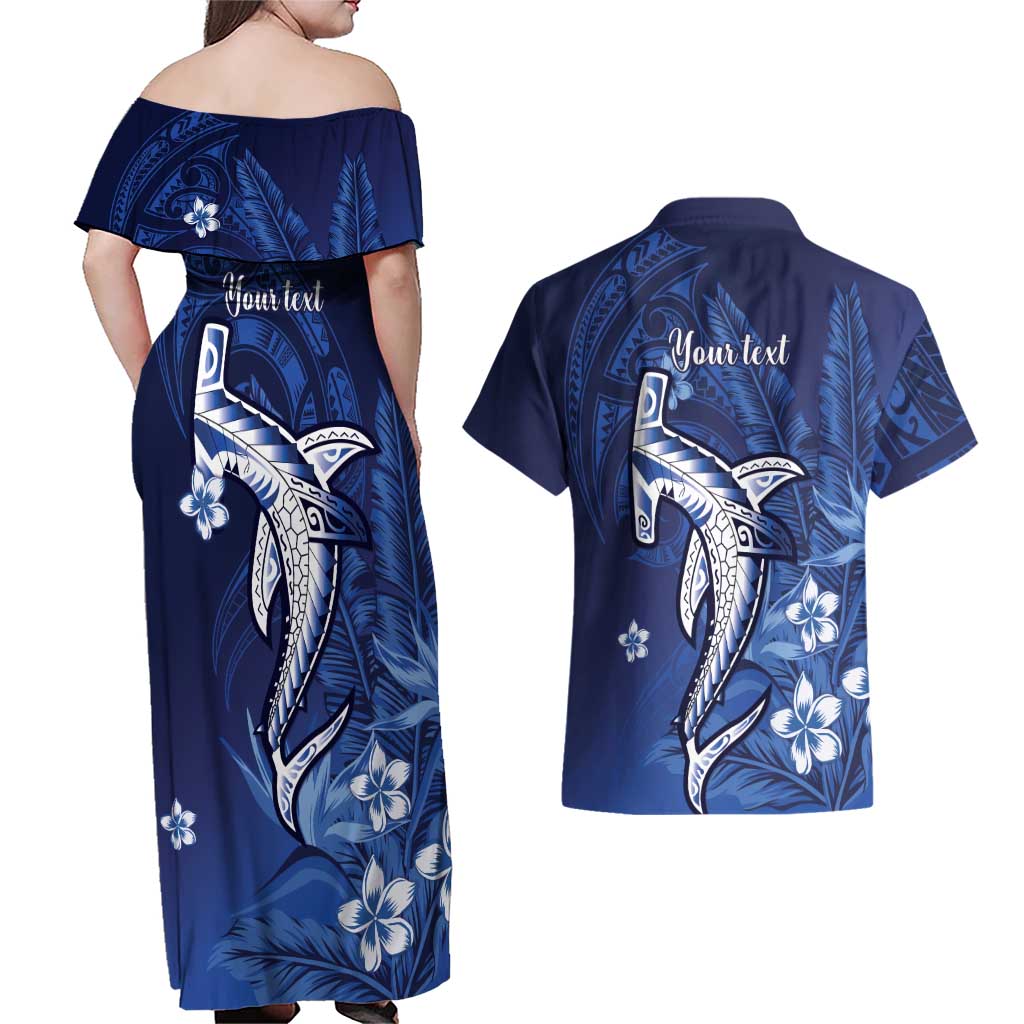 Personalized Hawaiian Maori Hammerhead Shark Couples Matching Off Shoulder Maxi Dress and Hawaiian Shirt Polu Plumeria LT9 - Polynesian Pride