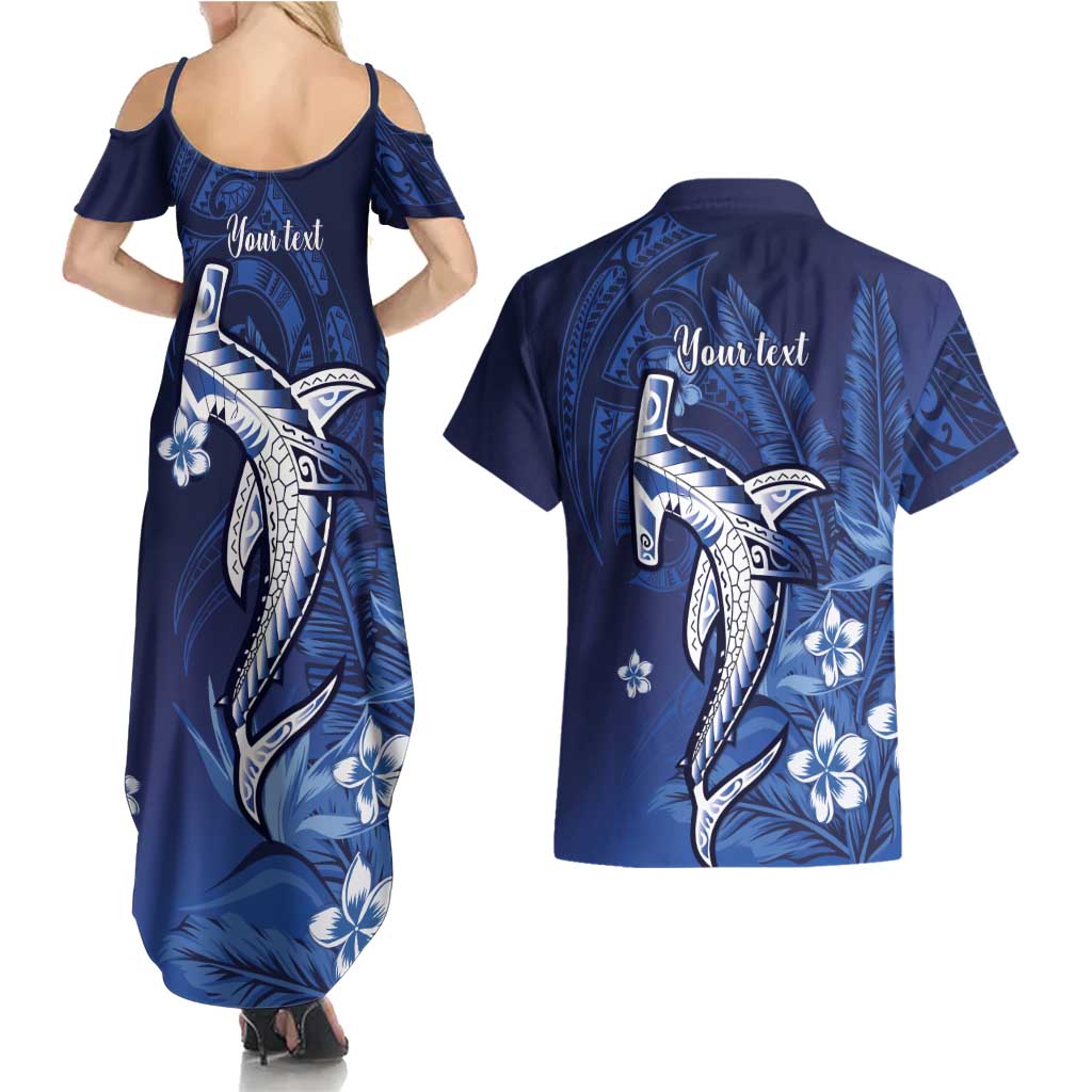 Personalized Hawaiian Maori Hammerhead Shark Couples Matching Summer Maxi Dress and Hawaiian Shirt Polu Plumeria LT9 - Polynesian Pride