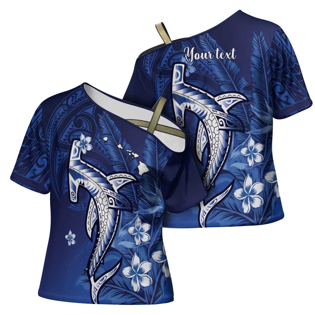 Personalized Hawaiian Maori Hammerhead Shark Cross Shoulder Shirt Polu Plumeria LT9 - Polynesian Pride