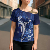 Personalized Hawaiian Maori Hammerhead Shark Cross Shoulder Shirt Polu Plumeria LT9 - Polynesian Pride