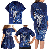 Personalized Hawaiian Maori Hammerhead Shark Family Matching Long Sleeve Bodycon Dress and Hawaiian Shirt Polu Plumeria LT9 - Polynesian Pride