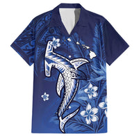 Personalized Hawaiian Maori Hammerhead Shark Family Matching Off Shoulder Short Dress and Hawaiian Shirt Polu Plumeria LT9 Dad's Shirt - Short Sleeve Blue - Polynesian Pride