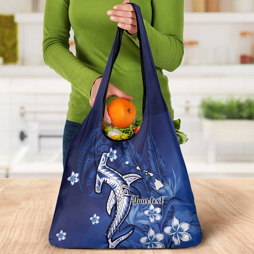 Personalized Hawaiian Maori Hammerhead Shark Grocery Bag Polu Plumeria - Polynesian Pride