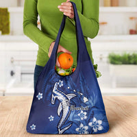 Personalized Hawaiian Maori Hammerhead Shark Grocery Bag Polu Plumeria - Polynesian Pride