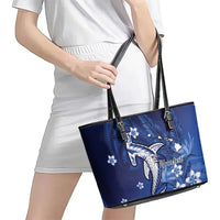 Personalized Hawaiian Maori Hammerhead Shark Leather Tote Bag Polu Plumeria - Polynesian Pride