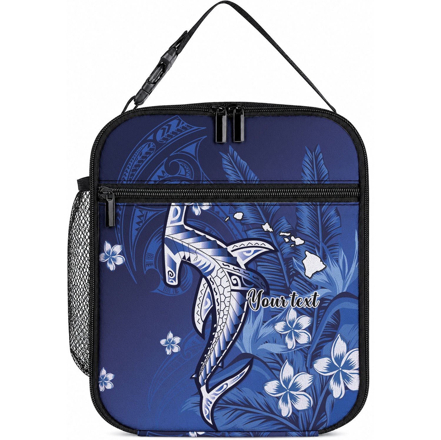 Personalized Hawaiian Maori Hammerhead Shark Lunch Bag Polu Plumeria