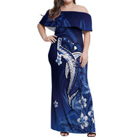 Personalized Hawaiian Maori Hammerhead Shark Off Shoulder Maxi Dress Polu Plumeria - Polynesian Pride