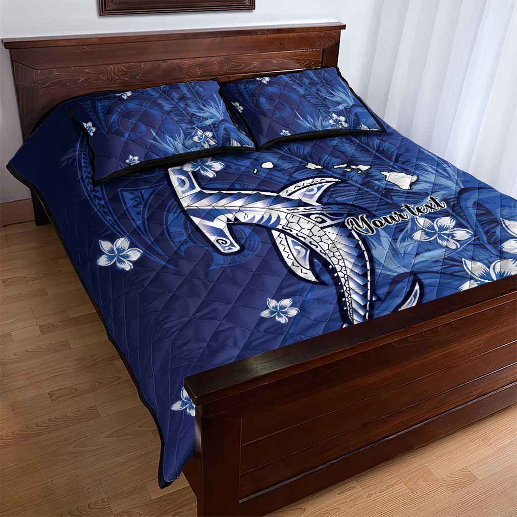 Personalized Hawaiian Maori Hammerhead Shark Quilt Bed Set Polu Plumeria - Polynesian Pride
