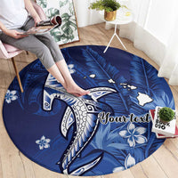 Personalized Hawaiian Maori Hammerhead Shark Round Carpet Polu Plumeria - Polynesian Pride
