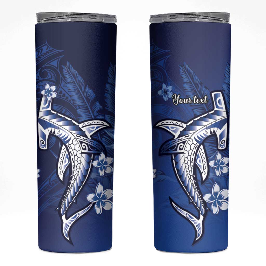 Personalized Hawaiian Maori Hammerhead Shark Skinny Tumbler Polu Plumeria LT9 Blue - Polynesian Pride
