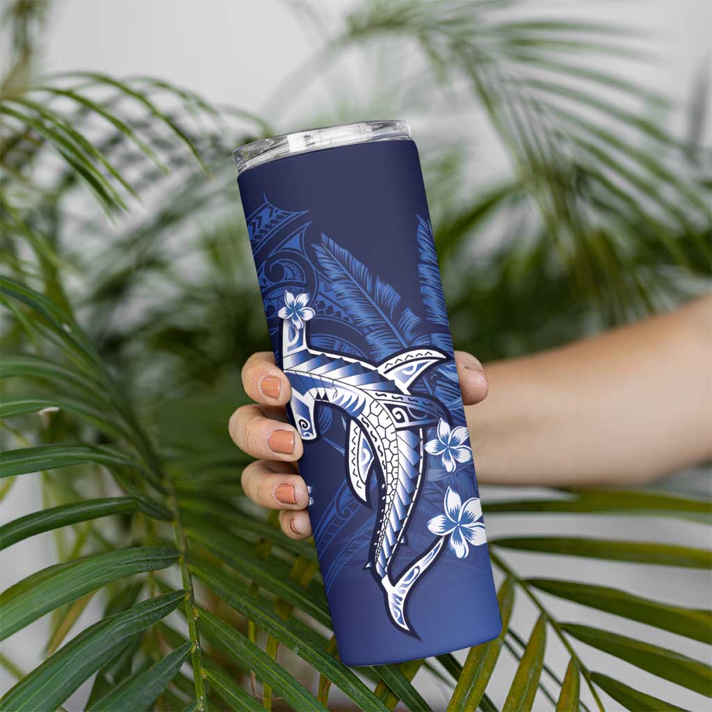 Personalized Hawaiian Maori Hammerhead Shark Skinny Tumbler Polu Plumeria LT9 - Polynesian Pride