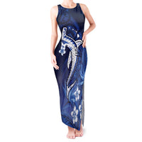 Personalized Hawaiian Maori Hammerhead Shark Tank Maxi Dress Polu Plumeria LT9 Women Blue - Polynesian Pride