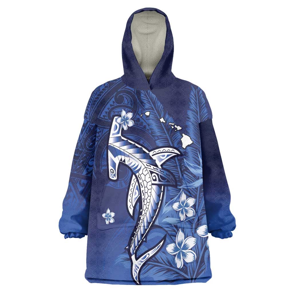 Personalized Hawaiian Maori Hammerhead Shark Wearable Blanket Hoodie Polu Plumeria - Polynesian Pride