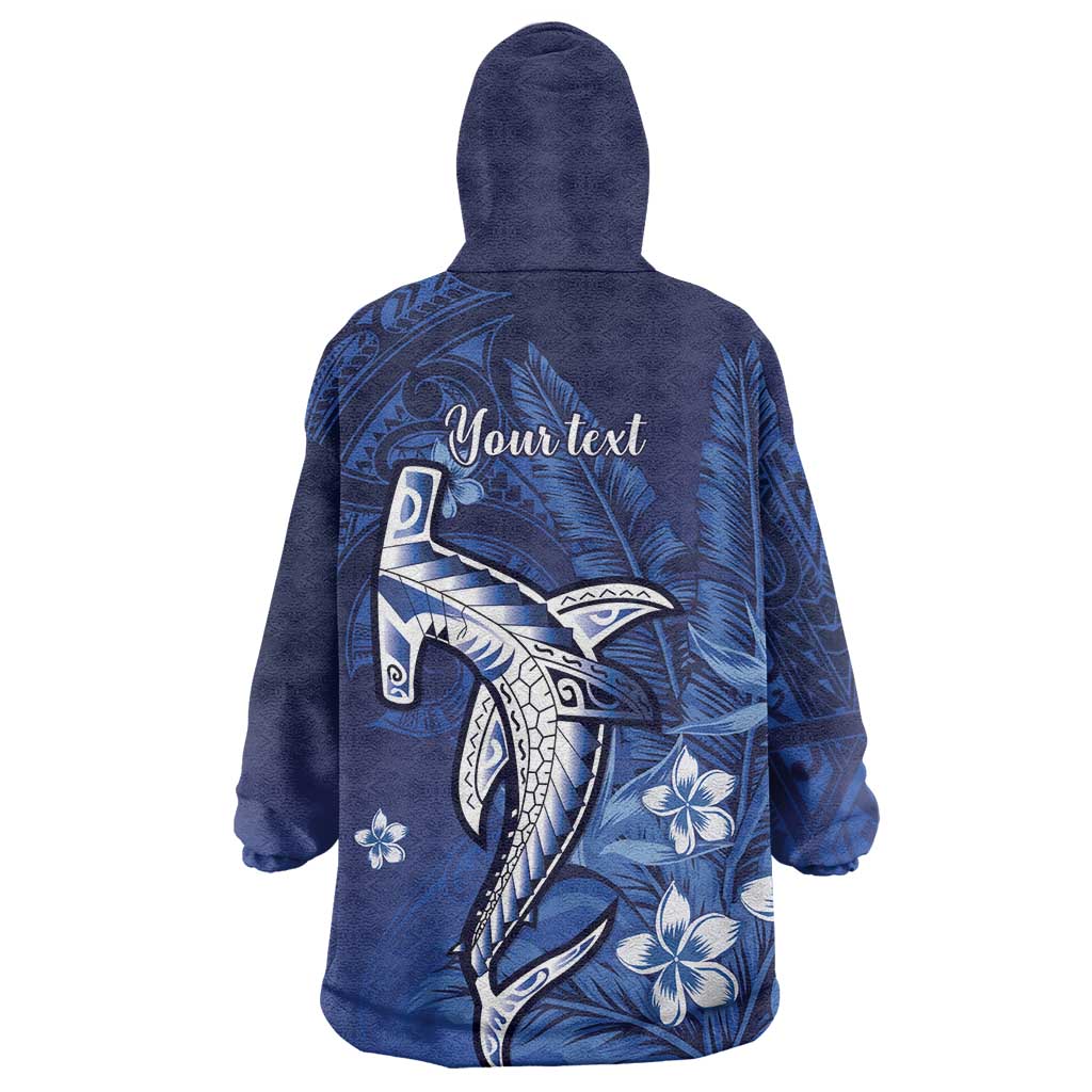 Personalized Hawaiian Maori Hammerhead Shark Wearable Blanket Hoodie Polu Plumeria - Polynesian Pride