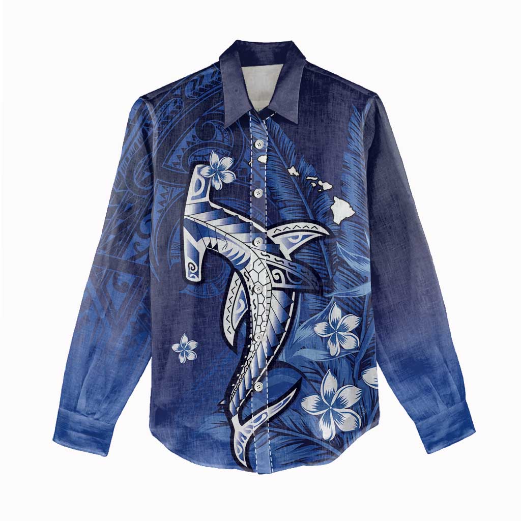 Personalized Hawaiian Maori Hammerhead Shark Women Casual Shirt Polu Plumeria - Polynesian Pride