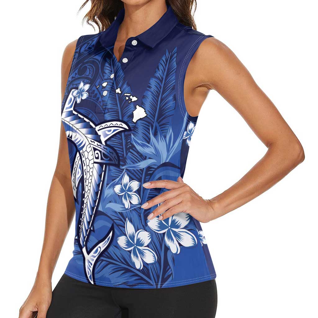 Personalized Hawaiian Maori Hammerhead Shark Women Sleeveless Polo Shirt Polu Plumeria LT9 - Polynesian Pride