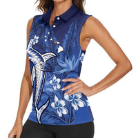 Personalized Hawaiian Maori Hammerhead Shark Women Sleeveless Polo Shirt Polu Plumeria LT9 - Polynesian Pride