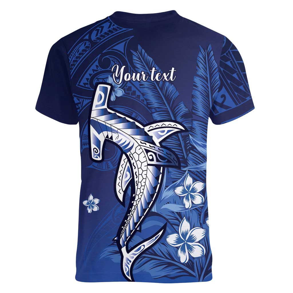 Personalized Hawaiian Maori Hammerhead Shark Women V-Neck T-Shirt Polu Plumeria LT9 - Polynesian Pride