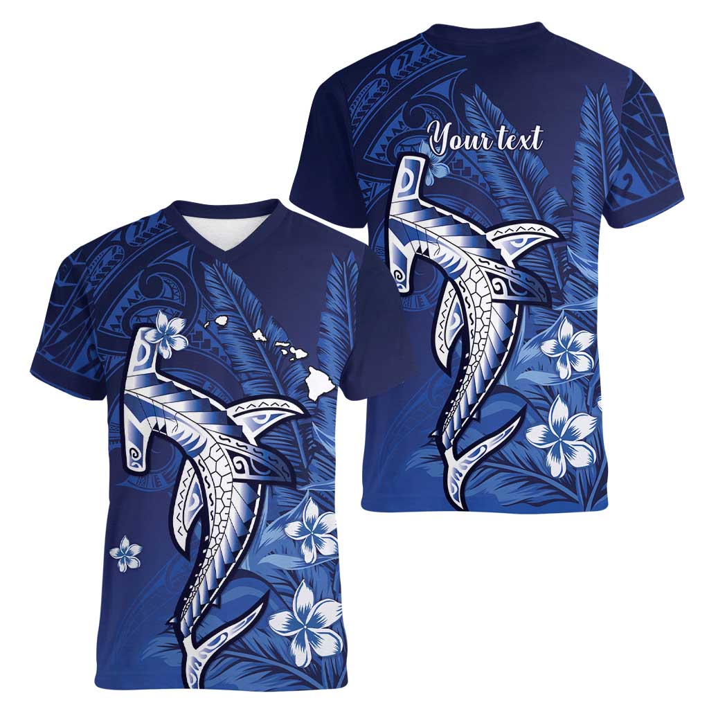 Personalized Hawaiian Maori Hammerhead Shark Women V-Neck T-Shirt Polu Plumeria LT9 - Polynesian Pride