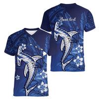 Personalized Hawaiian Maori Hammerhead Shark Women V-Neck T-Shirt Polu Plumeria LT9 - Polynesian Pride