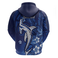Personalized Hawaiian Maori Hammerhead Shark Zip Hoodie Polu Plumeria - Polynesian Pride