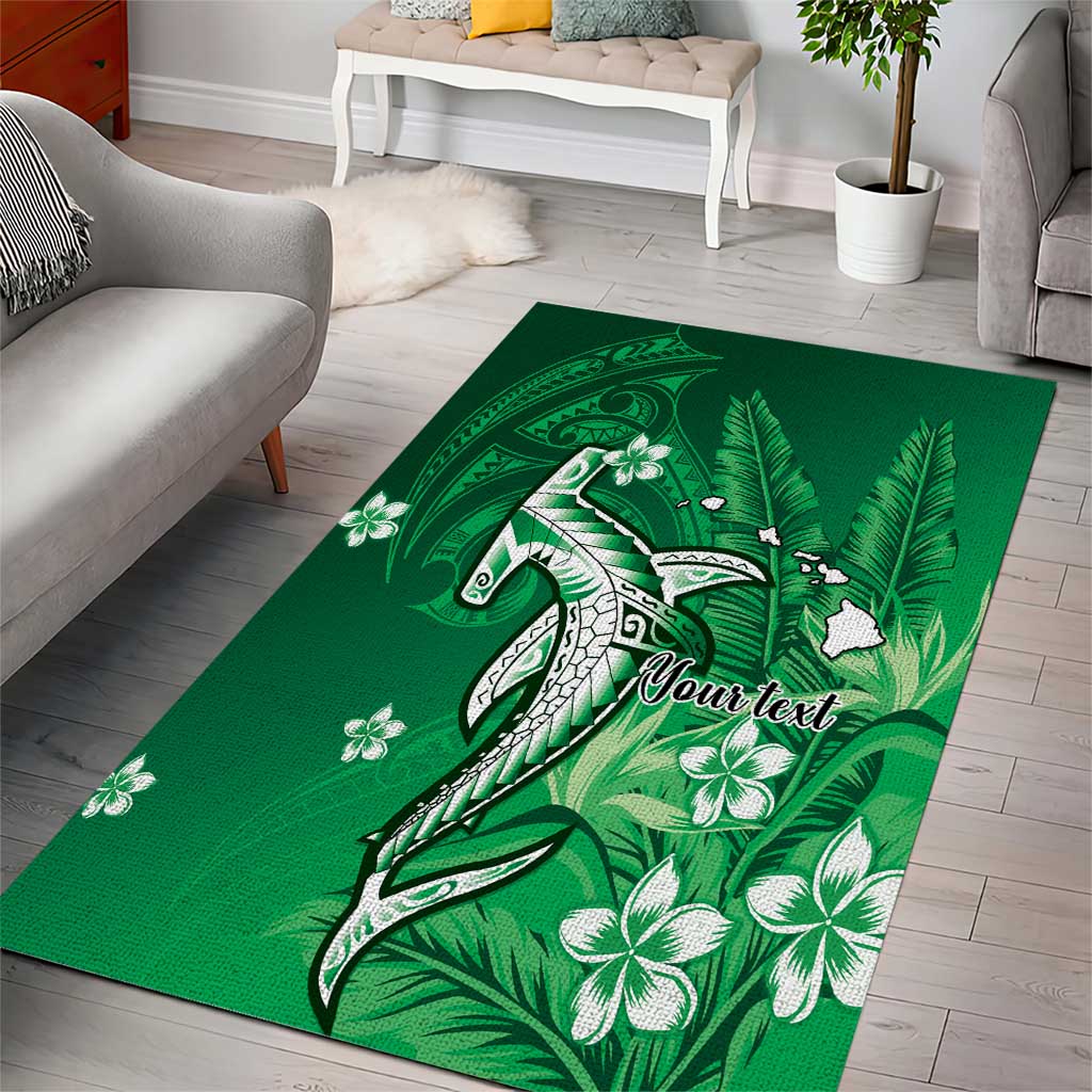 Personalized Hawaiian Maori Hammerhead Shark Area Rug Omaomao Plumeria - Polynesian Pride