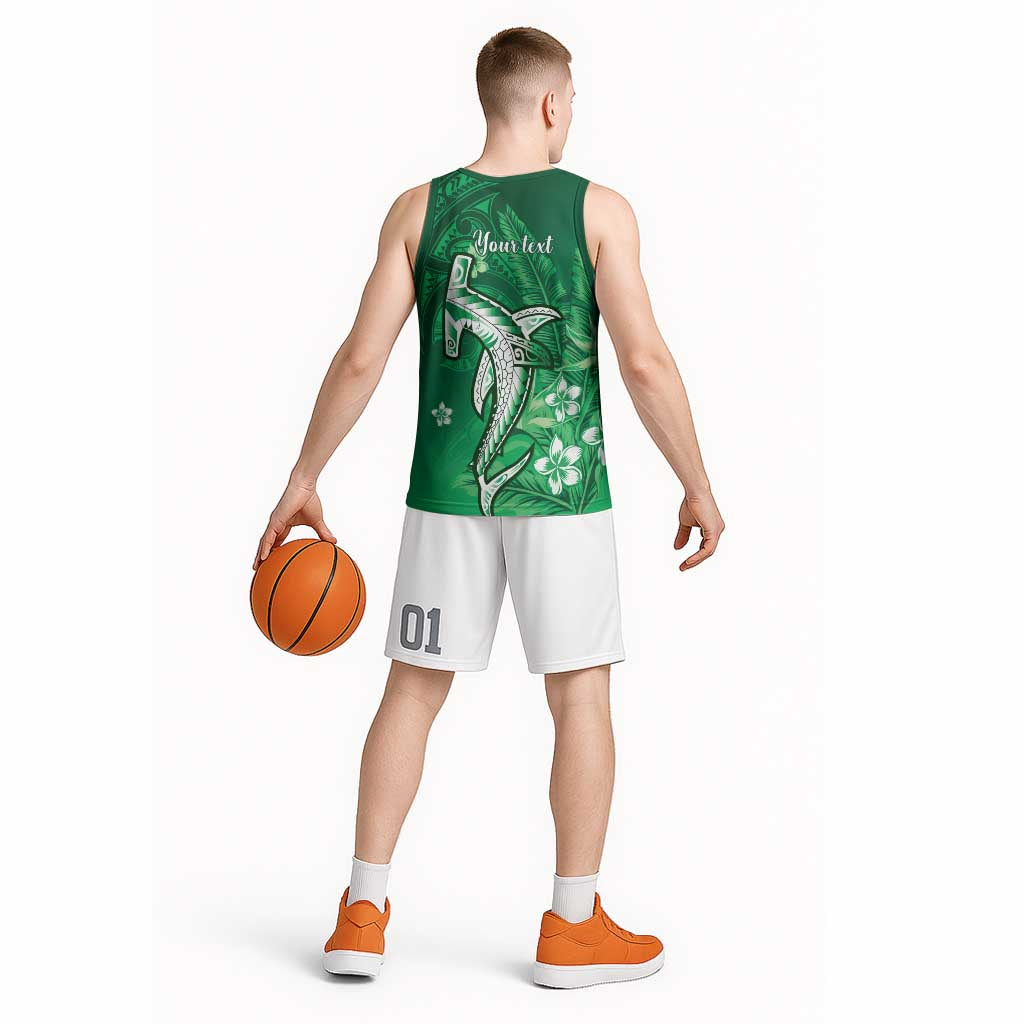 Personalized Hawaiian Maori Hammerhead Shark Basketball Jersey Omaomao Plumeria - Polynesian Pride